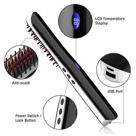 NASV Hair Straightening Brush USB Charging Beard Straightener Comb.