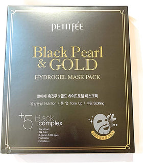 PETITFEE Petitfee, Black Pearl & Gold Hydrogel Mask Pack, 5 Sheets, 32 g Each